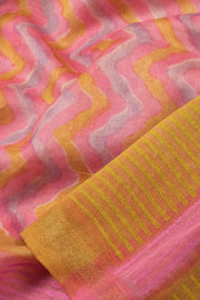 Pink Hand Block Printed Chanderi Saree 10049153