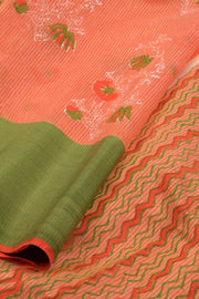 Orange Hand Block Printed Chanderi Saree 10036357