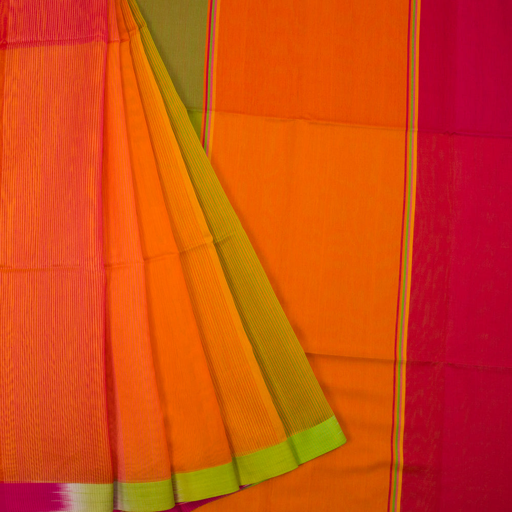 Orange Handloom Maheswari Silk Cotton Saree 10062634