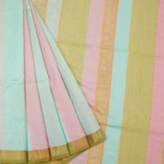 Pastel Green & Pink Handloom Maheswari Silk Cotton Saree 10062606