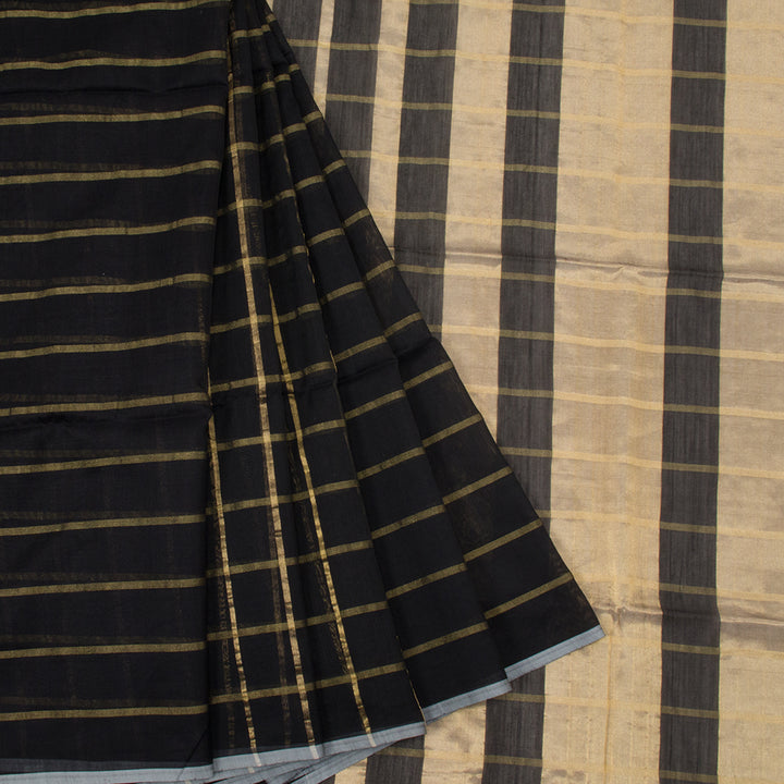 Black Handloom Maheswari Silk Cotton Saree 10062627
