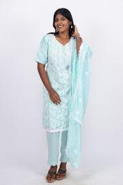 Blue Chikankari Embroidery Viscose Silk Co- ord Set 10076188
