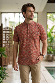 Ajrakh Cotton Men's Short Kurta With Front Pocket 10076895