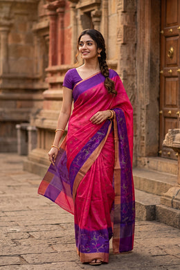 Printed Handloom Chanderi Silk Cotton Saree 10050602