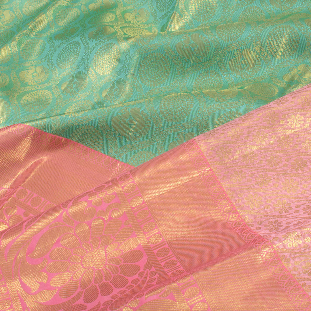 Handloom Pure Silk Bridal Jacquard Korvai Kanjivaram Tissue Saree with Mayil Chakram Motifs and Parrot Border