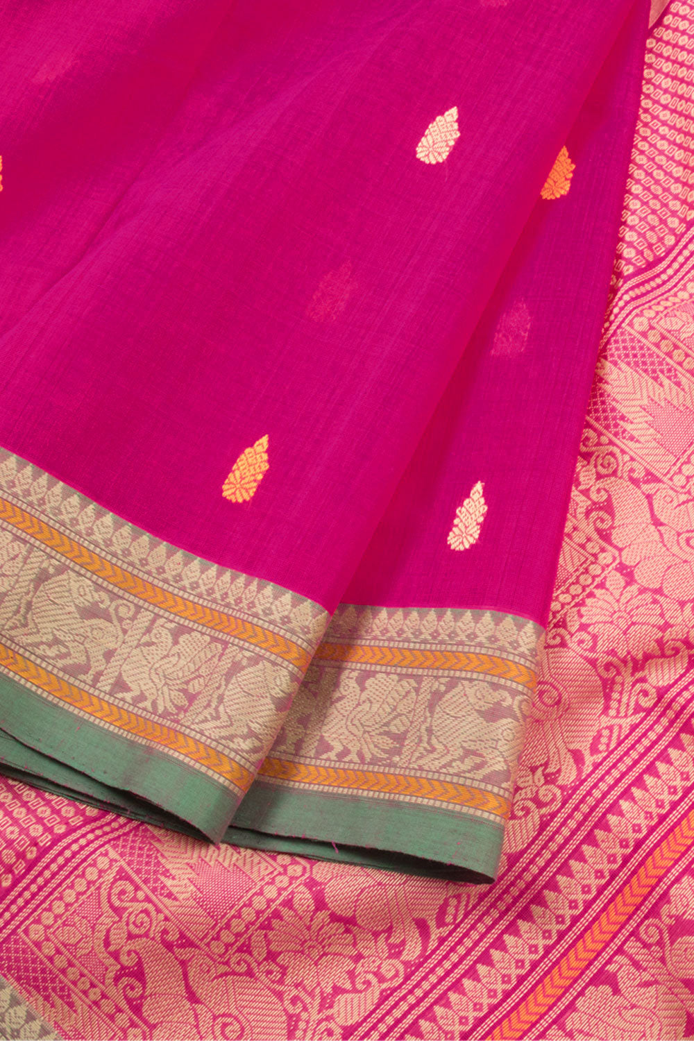 Bright Pink Handwoven Kanchi Cotton Saree 10059972