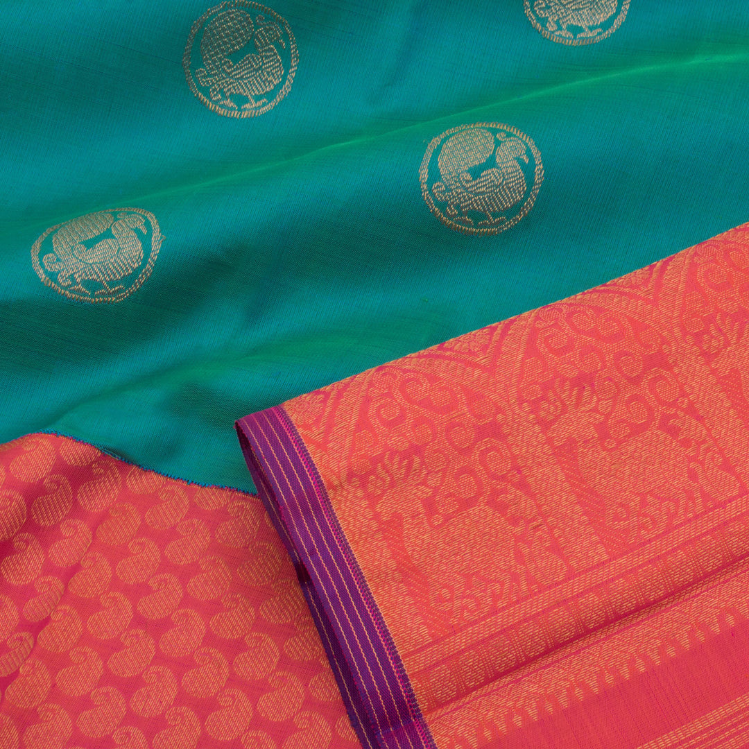 Handloom Pure Zari Half and Half Bridal Korvai Kanjivaram Silk Saree with Mayil Chakram Paisley Motifs 