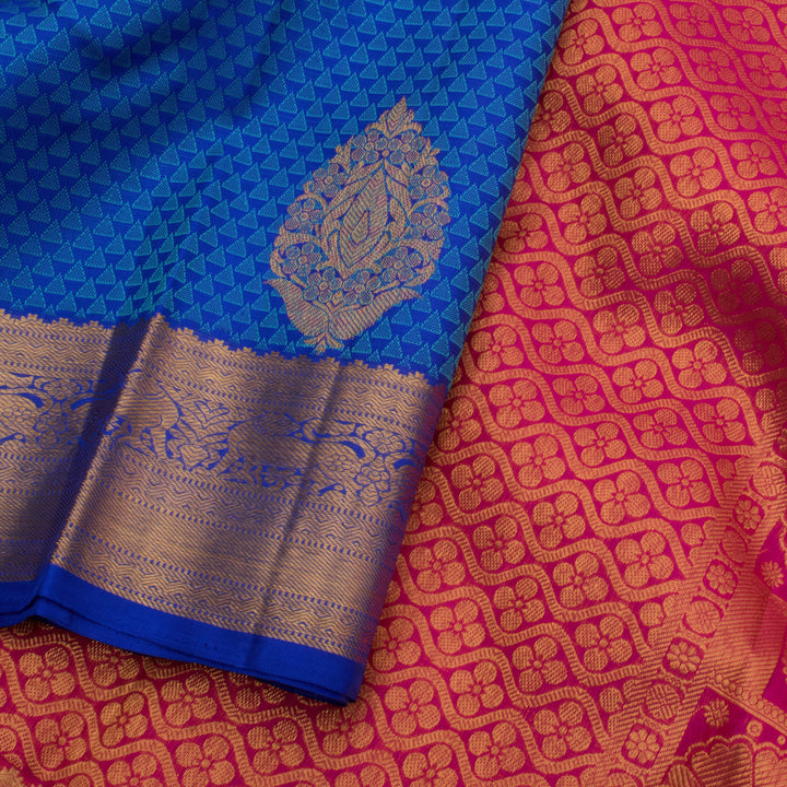Handloom Pure Zari Jacquard Kanjivaram Silk Saree with Floral Motifs and Tiger Motifs Border