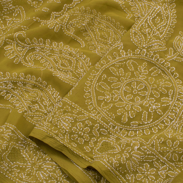 Lucknowi Chikankari Hand Embroidered Georgette Saree with Floral Motifs 
