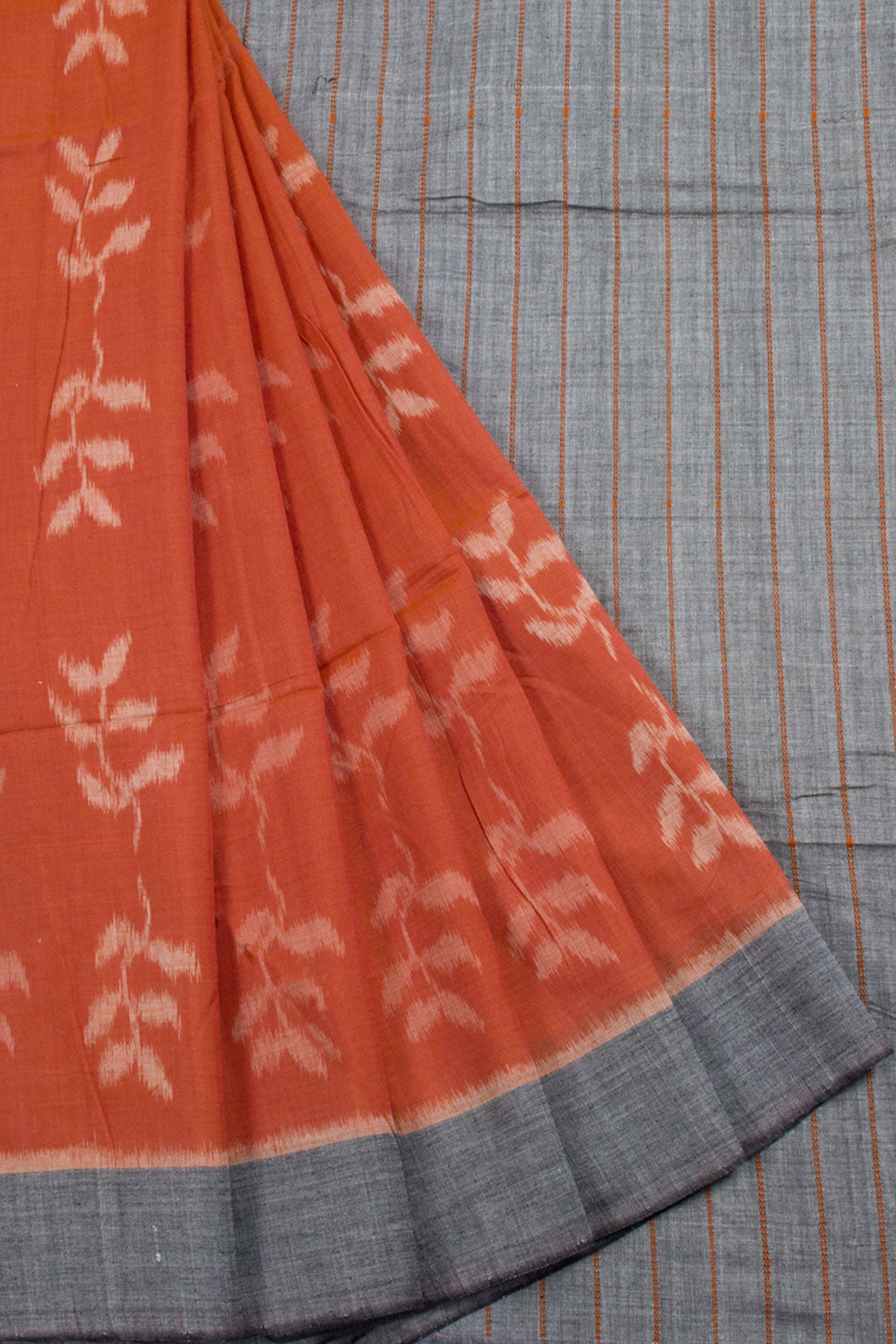 Orange Handloom Odisha Ikat Cotton Saree 10060306