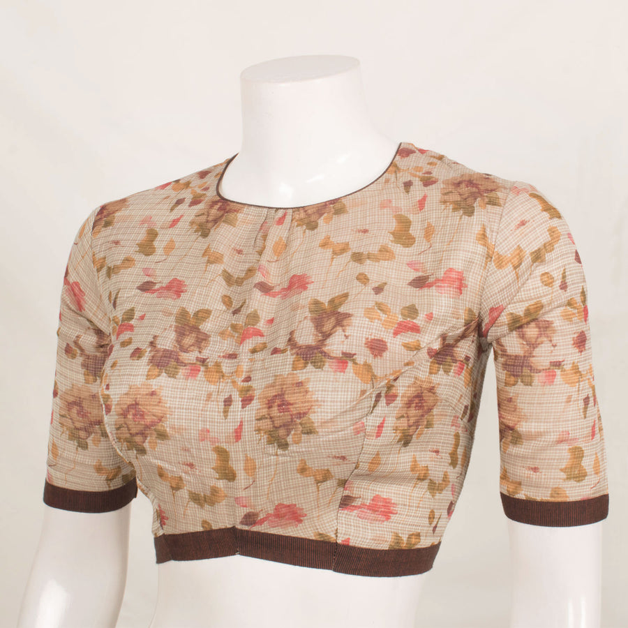 Printed Kota Silk Blouse with Contrast Patti Sleeve and Waist 