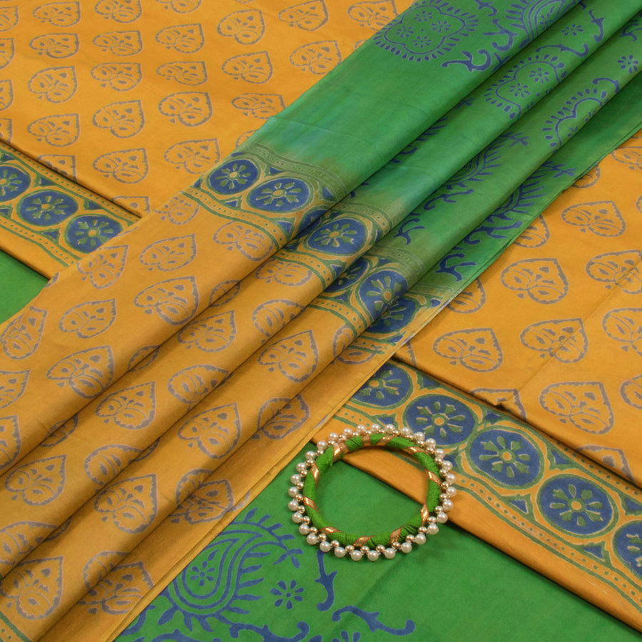 Printed Bhagalpur Silk 3-Piece Salwar Suit Material with Matching Bangle 