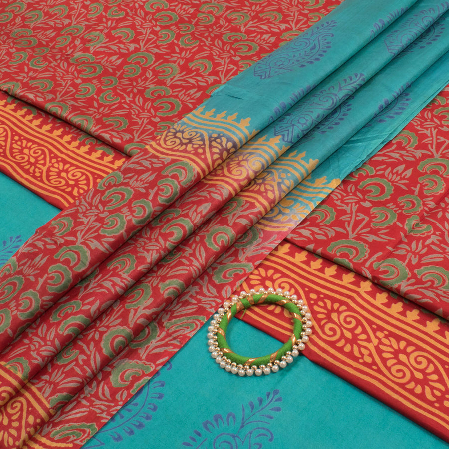Printed Bhagalpur Silk 3-Piece Salwar Suit Material with Matching Bangle