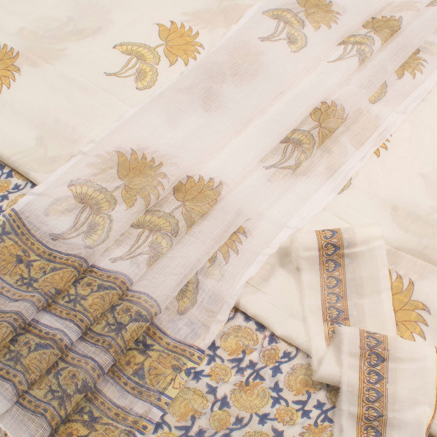 Hand Block Printed Mulmul Cotton 3-Piece Salwar Suit Material with Kota Dupatta and Detached Border