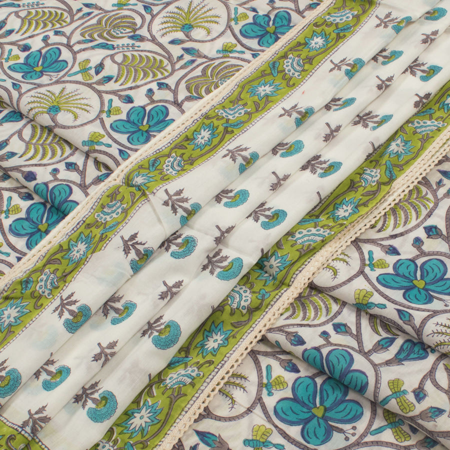 Hand Block Printed Mulmul Cotton 2-Piece Salwar Suit Material with Crochet Border Dupatta