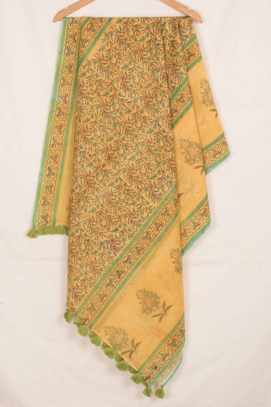 Hand Block Printed Chanderi Silk Cotton Dupatta with Floral Design