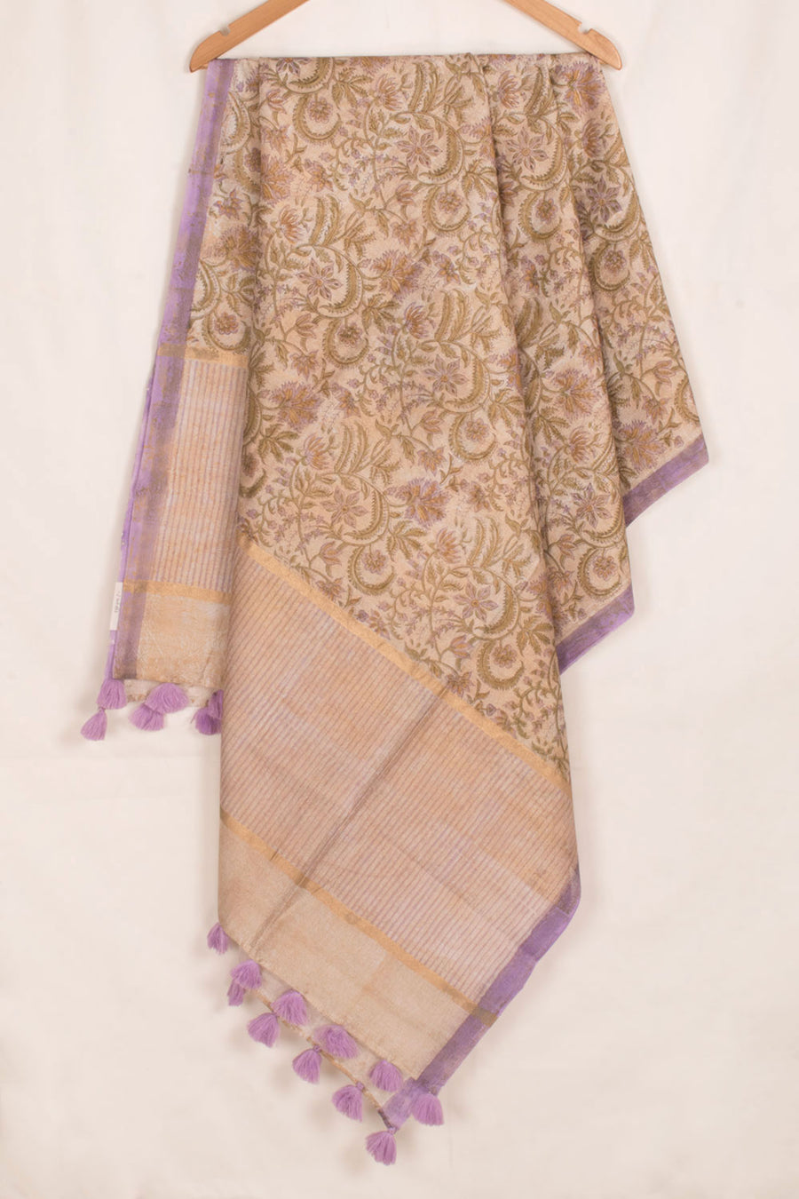 Hand Block Printed Chanderi Silk Cotton Dupatta with Floral Design and Metallic Overlay