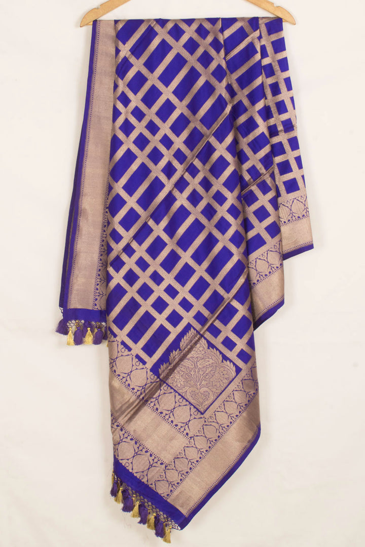Handloom Banarasi Katrua Silk Dupatta with Zari Checks Design 