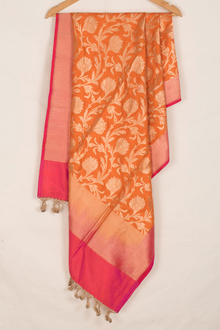 Handloom Banarasi Katrua Katan Silk Dupatta with Floral Zari Design 