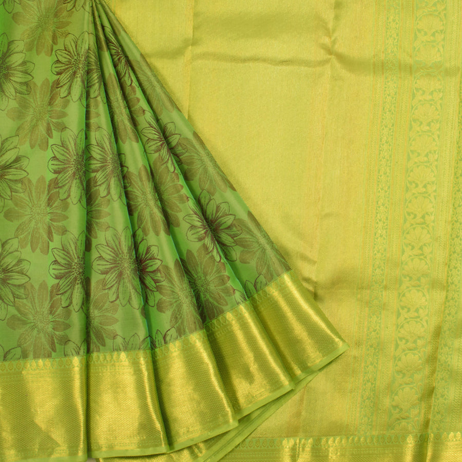 Handcrafted Pure Silk Jacquard Kanjivaram Saree with Floral Motifs and Diamond Border 