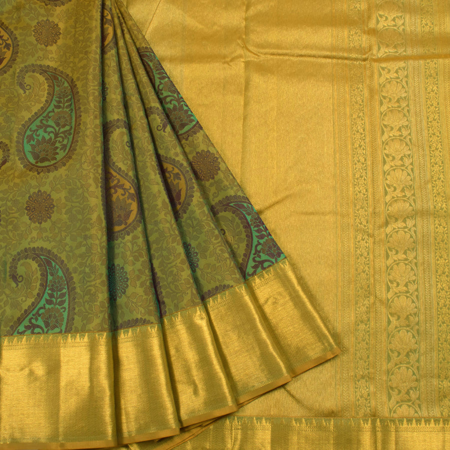 Handcrafted Pure Silk Jacquard Kanjivaram Saree with Floral Paisley Motifs and Neli Design Border 