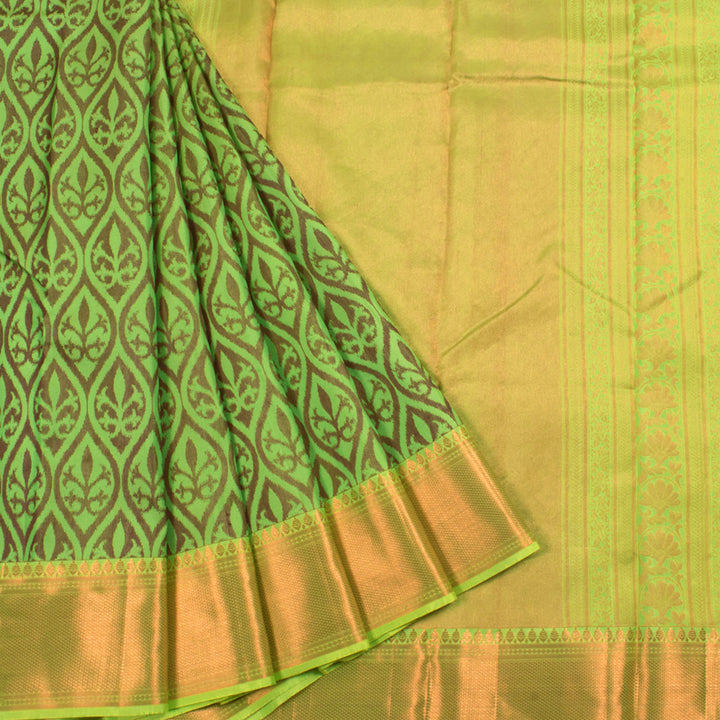 Handcrafted Pure Silk Jacquard Kanjivaram Saree with Ikat Design and Copper Tone Zari Border 