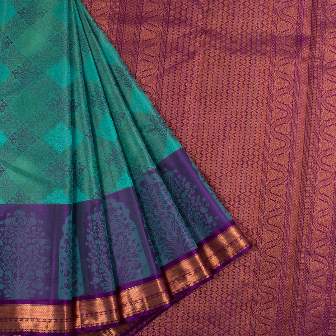 Handcrafted Pure Silk Jacquard Kanjivaram Saree with Floral Design and Copper Tone Zari Border