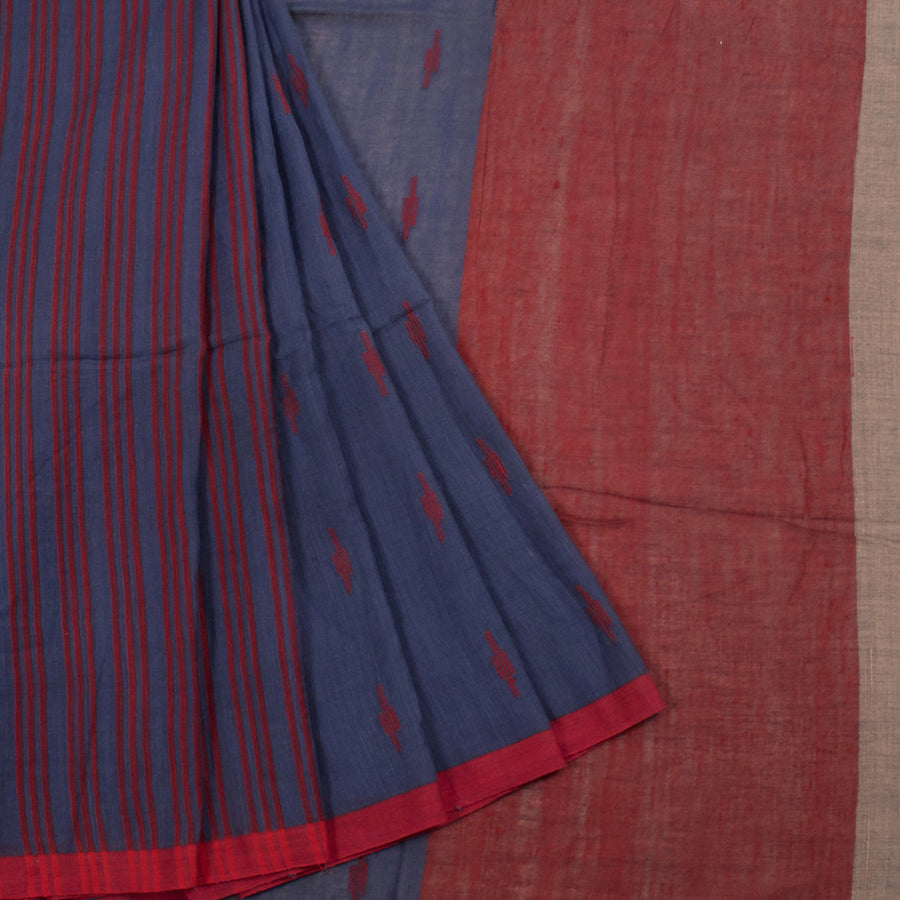 Handloom Half and Half Jamdani Khadi Cotton Saree with Stripes Design
