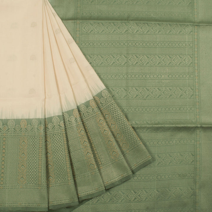 Handloom Kanjivaram Soft Silk Saree with Floral Motifs and Arai Maadam Border