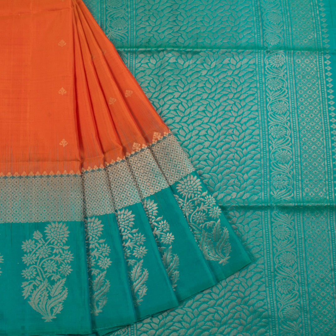 Handloom Kanjivaram Soft Silk Saree with Floral Motifs and Butta Border