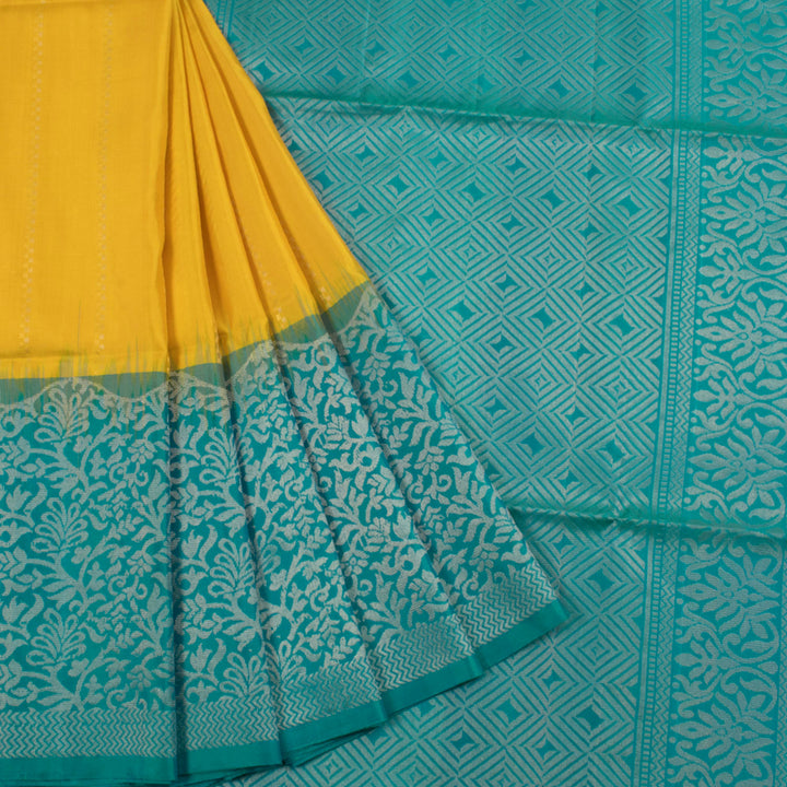 Handloom Kanjivaram Soft Silk Saree with Stripes Design and Floral Border 