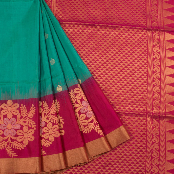 Handloom Kanjivaram Soft Silk Saree with Floral Motifs Butta Border and Arai Maadam Pallu