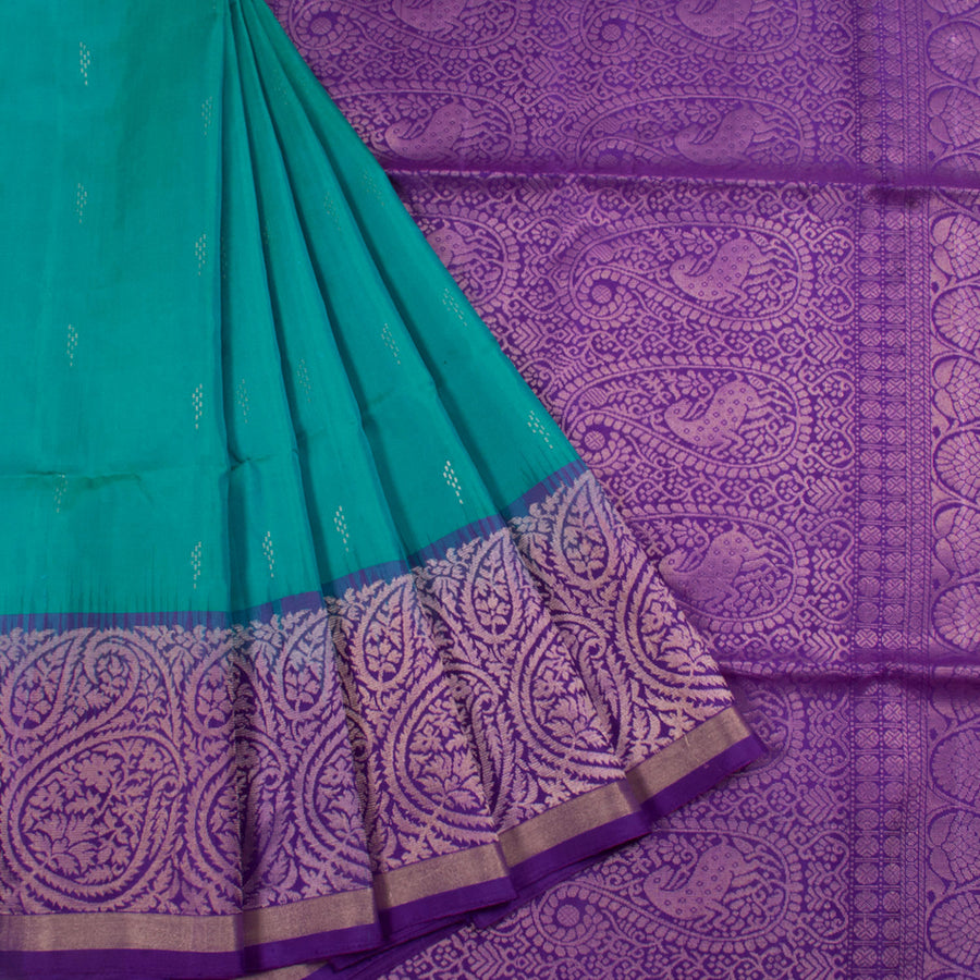 Handloom Kanjivaram Soft Silk Saree with Floral Design Border and Deer Motifs Pallu