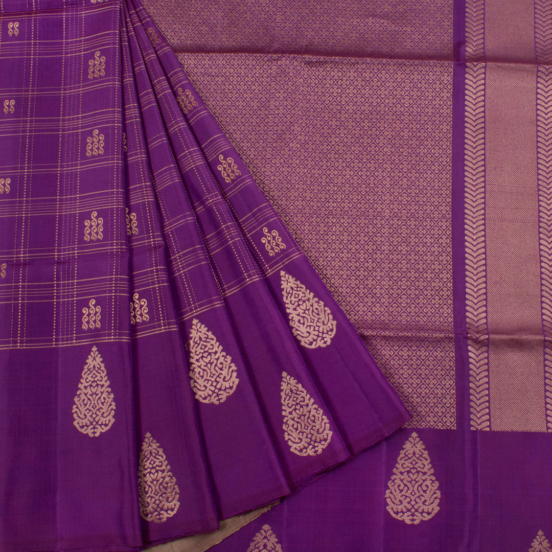 Handloom Kanjivaram Soft Silk Saree with Checks Design and Floral Butta Border