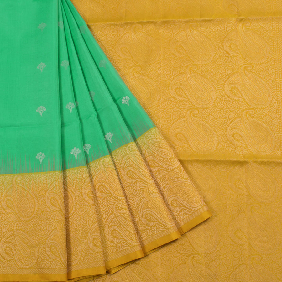 Handloom Kanjivaram Soft Silk Saree with Floral Motifs and Paisley Border