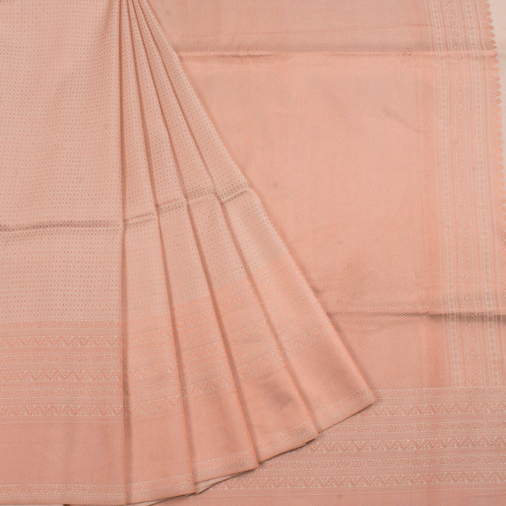 Handloom Kanjivaram Soft Silk Saree with All Over Copper Tone Zari Design and Bavanji, Neli Border