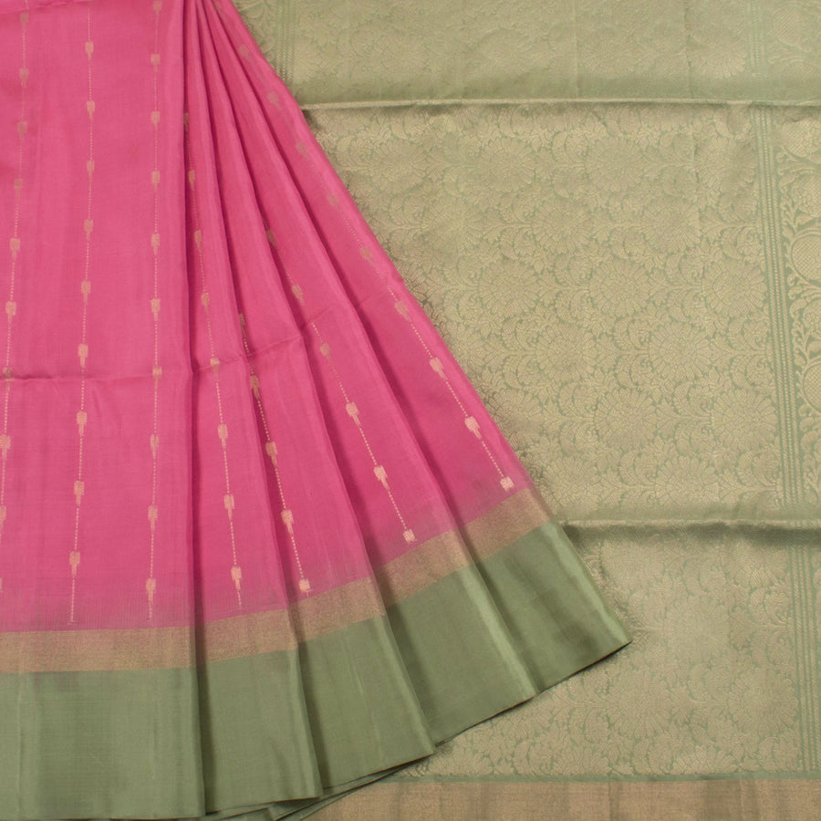 Handloom Kanjivaram Soft Silk Saree with Stripes Design and Floral Pallu