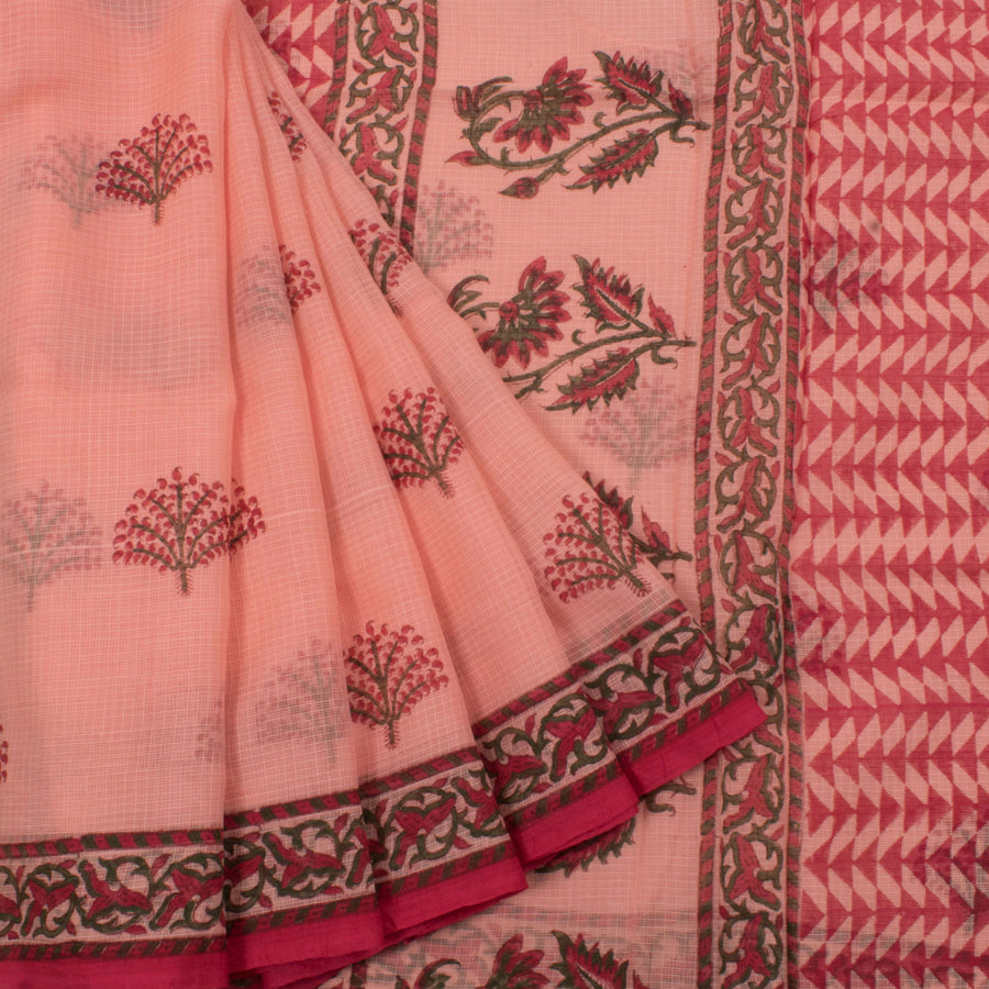Hand Block Printed Kota Cotton Saree with Floral Motifs