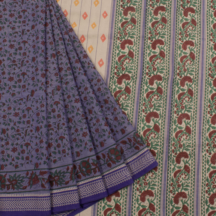 Hand Block Printed Mangalgiri Cotton Saree with Floral Design