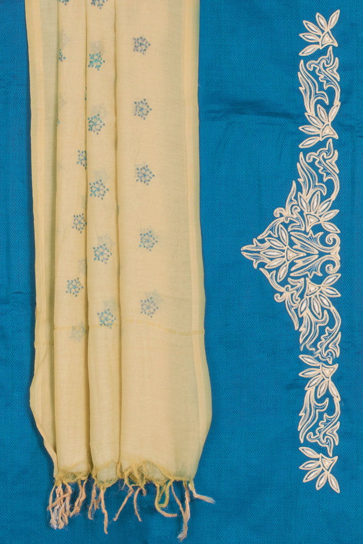 Hand Embroidered Blended Cotton 3-Piece Salwar Suit Material with Cord Embroidery and Chanderi Dupatta