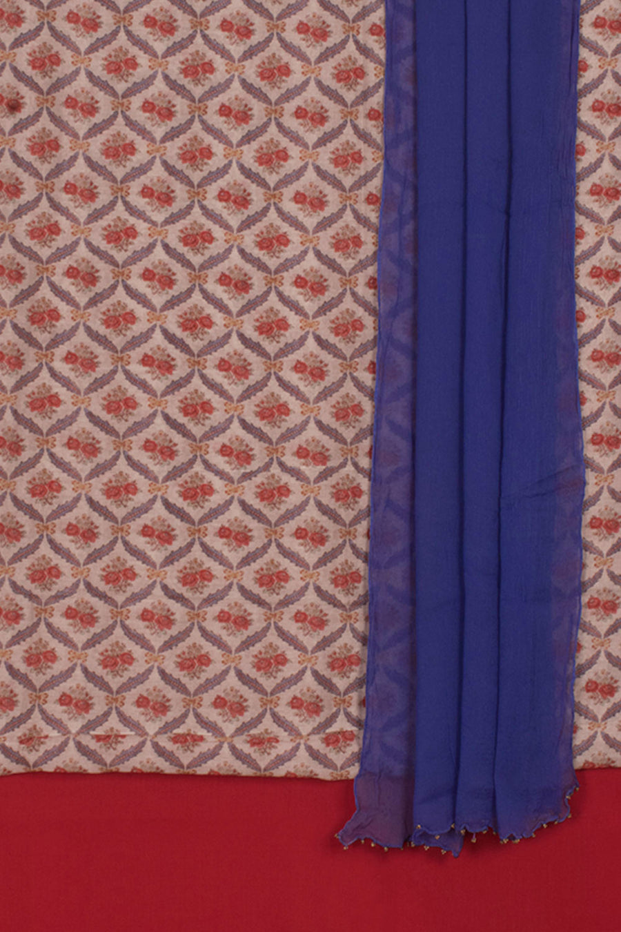 Digital Printed Chanderi Silk Cotton 3-Piece Salwar Suit Material with Mulmul Bottom and Chiffon Dupatta