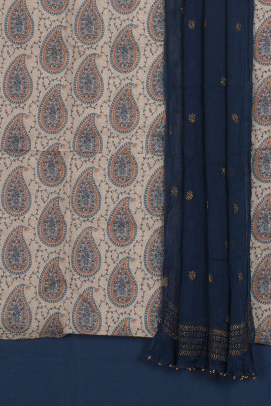 Digital Printed Chanderi Silk Cotton 3-Piece Salwar Suit Material with Mulmul Bottom and Rogan Printed Dupatta 