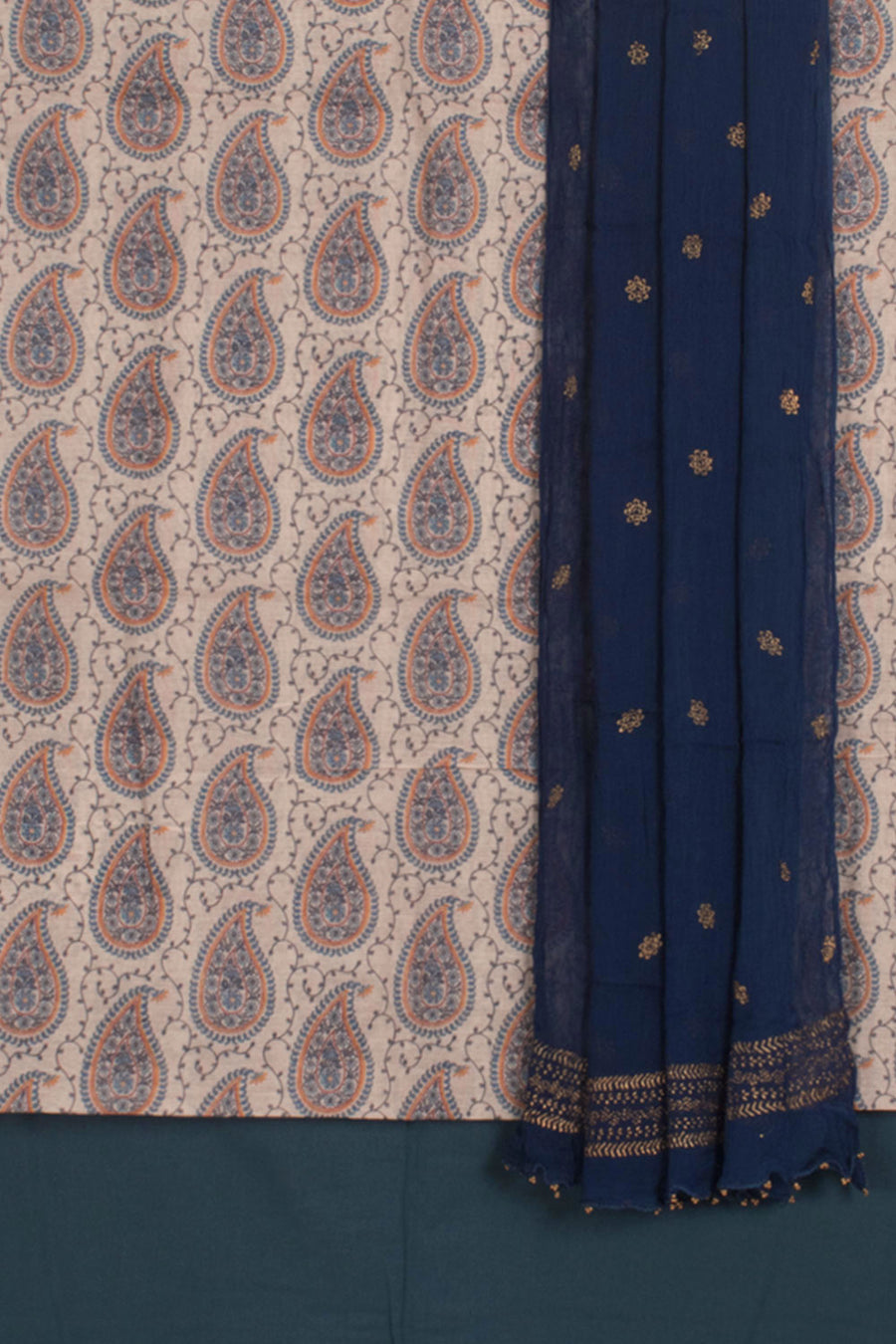 Digital Printed Chanderi Silk Cotton 3-Piece Salwar Suit Material with Mulmul Bottom and Rogan Printed Dupatta