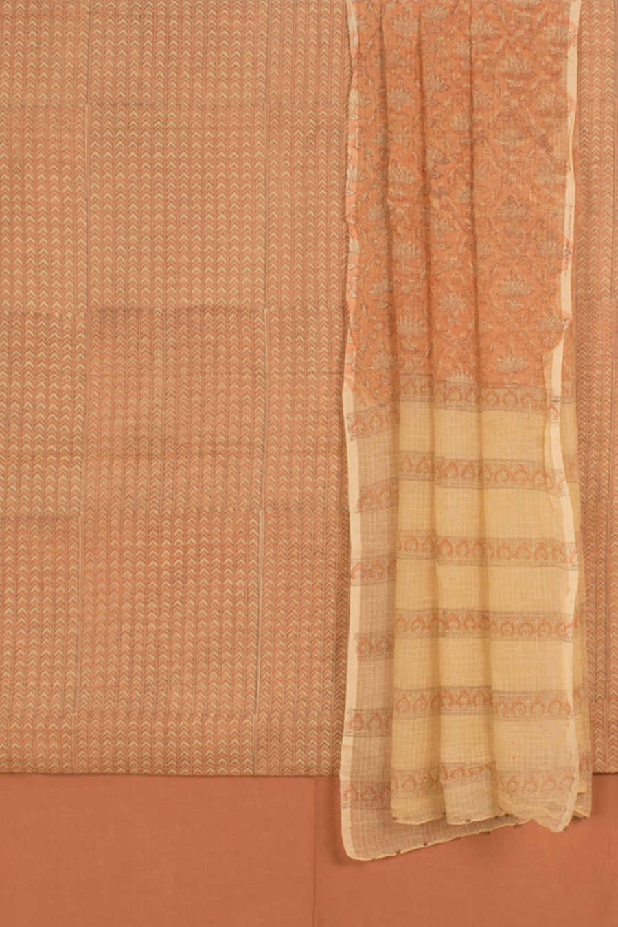 Hand Block Printed Cotton 3-Piece Salwar Suit Material with Modal Flex Dyed Bottom and Kota Dupatta