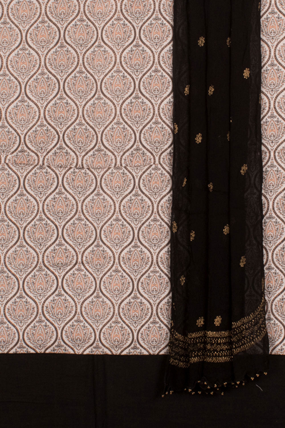 Hand Block Printed Cotton 3-Piece Salwar Suit Material with Slub Cotton Bottom and Rogan Dupatta