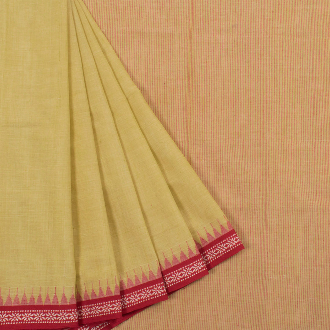 Handloom and Handspun Ponduru Cotton Saree with Contrast Temple Border 10057084