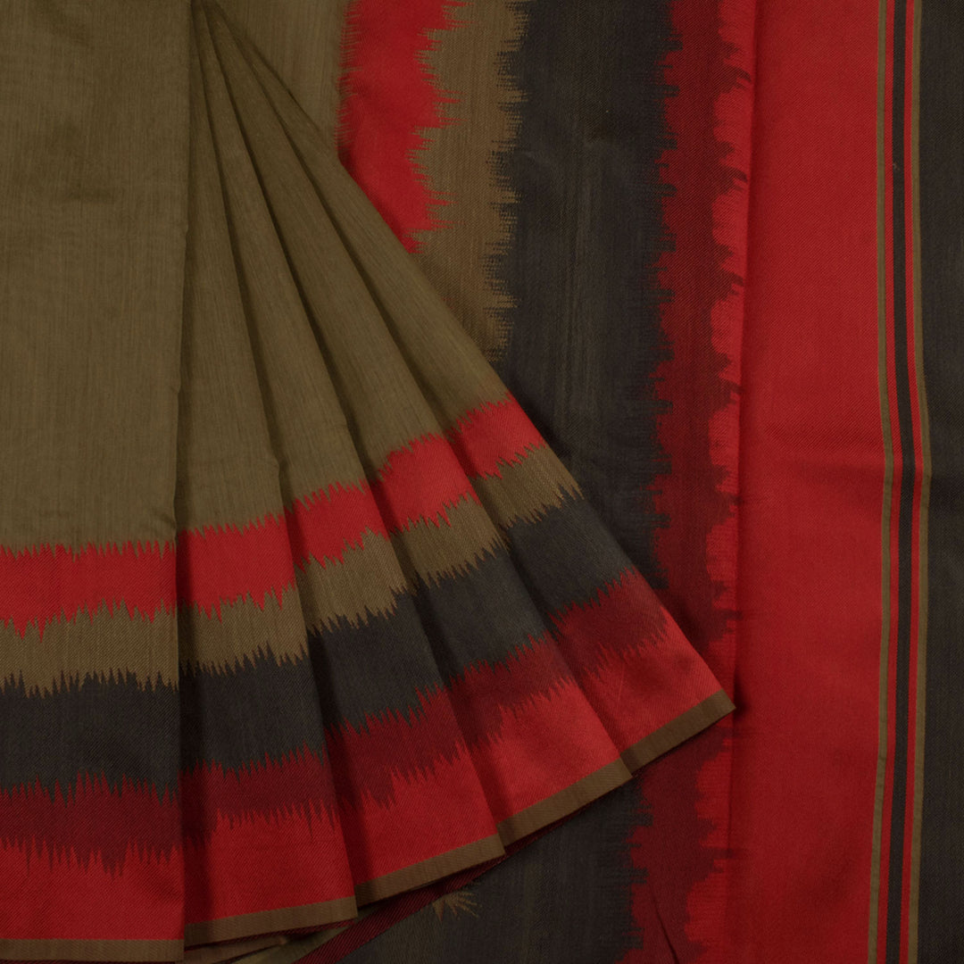 Handloom Silk Cotton Saree with Red, Black Thread work Border and Pallu