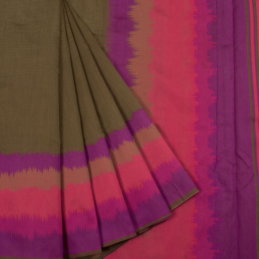 Handloom Silk Cotton Saree with Threadwork Border and Pallu