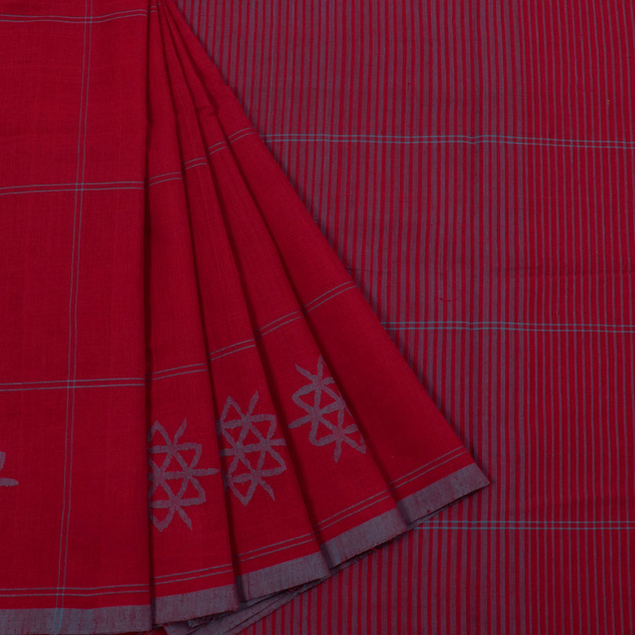 Handloom Jamdani Cotton Saree with Checks Design 