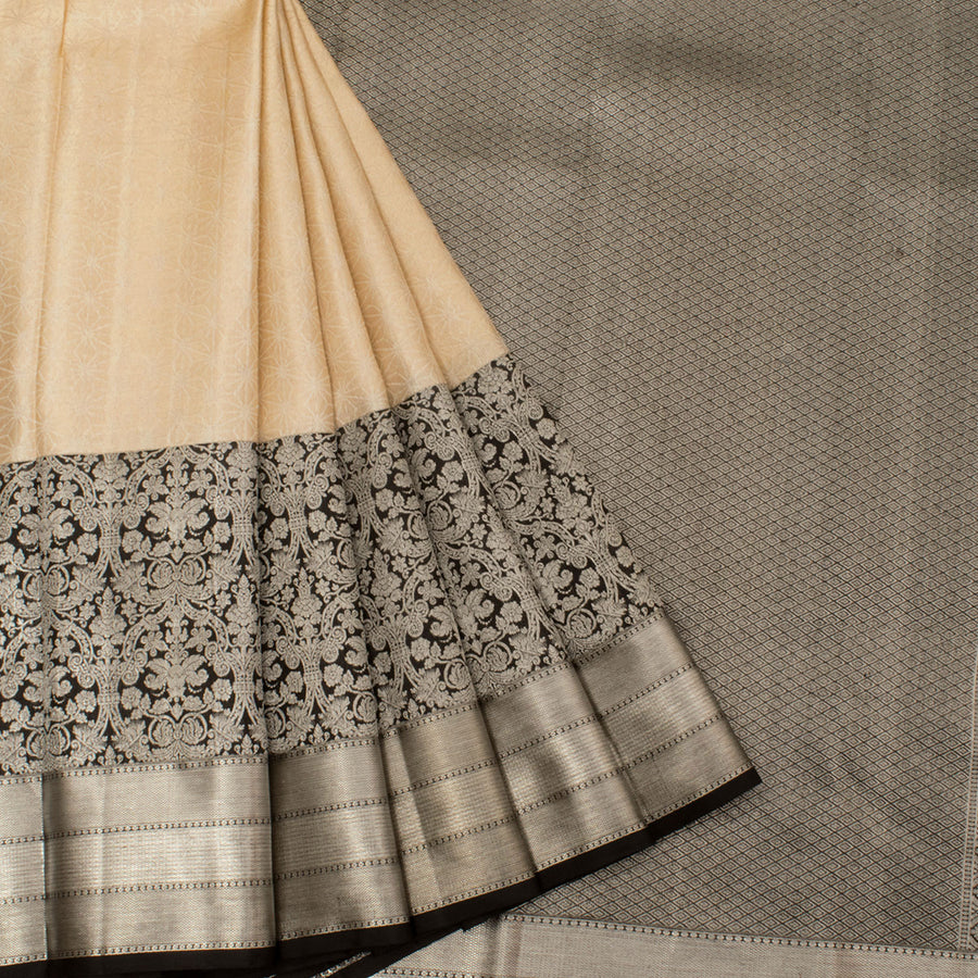 Handloom Pure Zari Jacquard Kanjivaram Silk Saree with Geometric Design and Floral Border